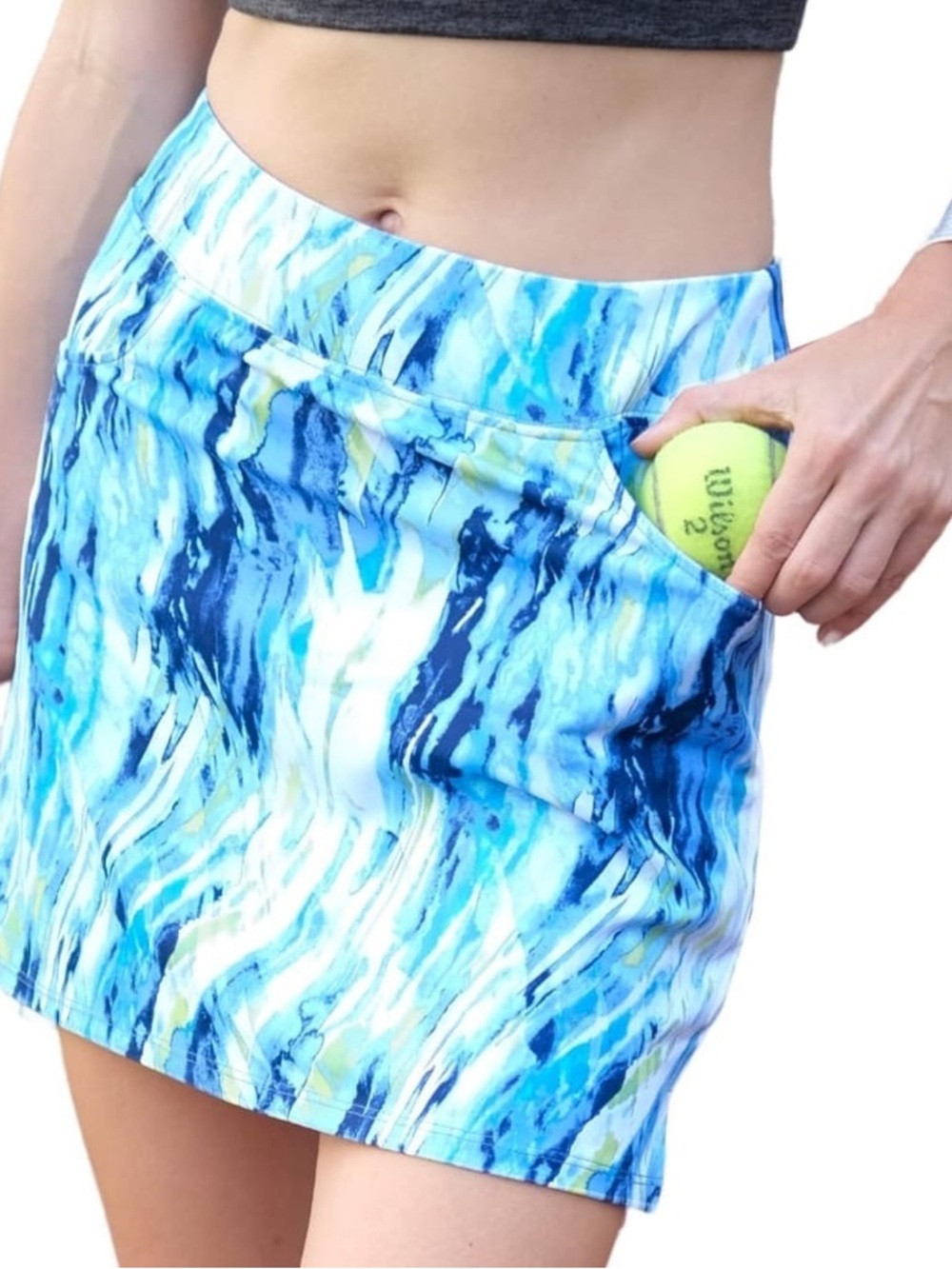 Athletic Blue Marble Print Tennis Skort with Side Pocket